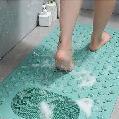 Non-Slip Bath Mat with Massage Feature Oblong Shower Floor Rug Non-Textile Water Absorbent Bathroom Mat with Suction Cups