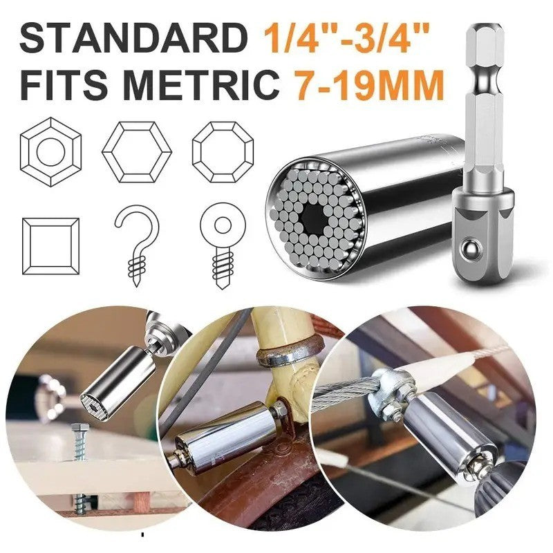 Conjunto de Soquetes Universais 7-19mm Ferramenta Adaptadora de Furadeira Chave de Porca Mágica Multiferramenta