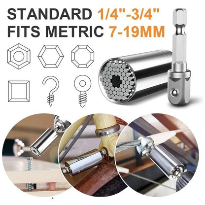 Conjunto de Soquetes Universais 7-19mm Ferramenta Adaptadora de Furadeira Chave de Porca Mágica Multiferramenta