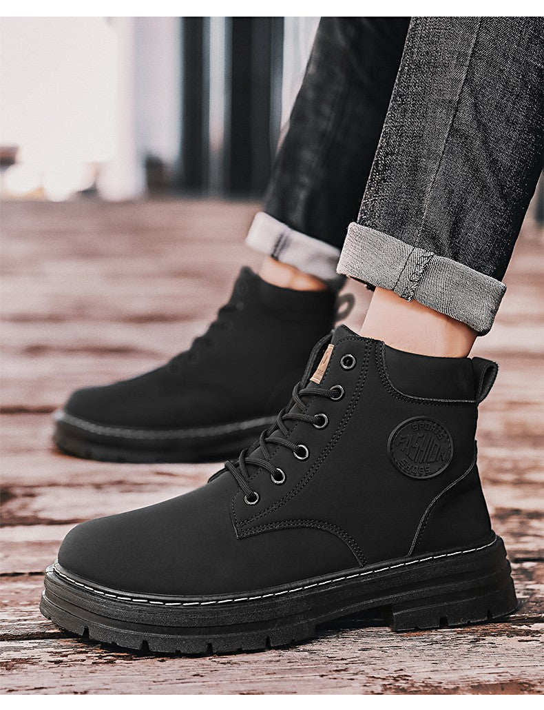 Men's Boots Autumn New High Top Workwear Boots British Style Korean Version Thick Soled Lace Up Anti Slip Warm Men Boots