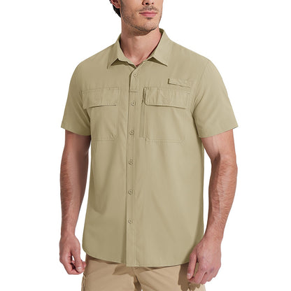 MAGCOMSEN Mesh Breathable Shirt Men's Quick Dry Button Short Sleeves UPF 50+ Sun Protection Hiking Fishing Work Cargo Shirts