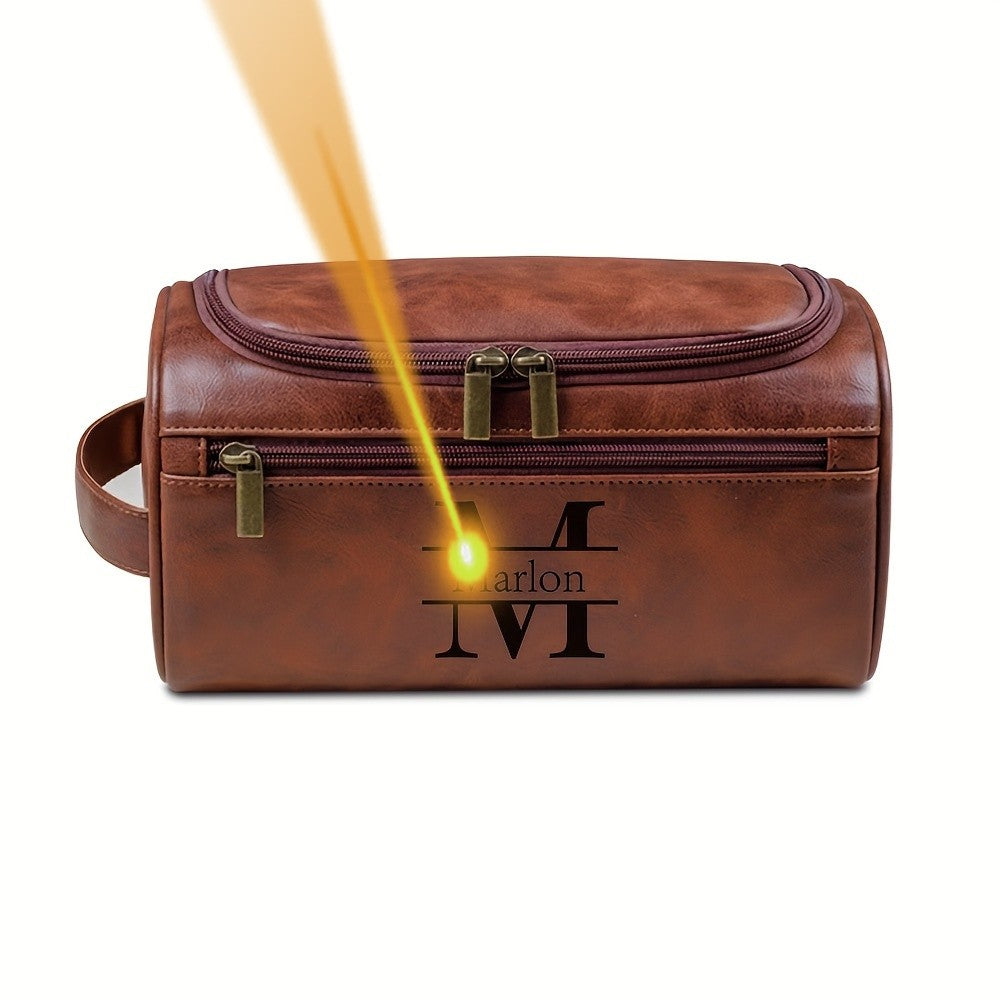 Custom Engraved Men's Multifunction Large Capacity Toiletry Bag - Sleek Faux Leather Perfect for Travel & Festival Birthday Gift