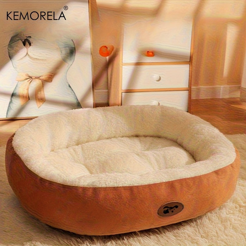 Cama Oval de Pelúcia para Cães e Gatos, Almofada Grossa Lavável à Máquina para Cães e Gatos de Pequeno, Médio e Grande Porte para Todas as Estações