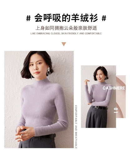 New women's sweater 100% pure cashmere high neck knitted pullover Korean version slim fit hot selling fashionable sweater