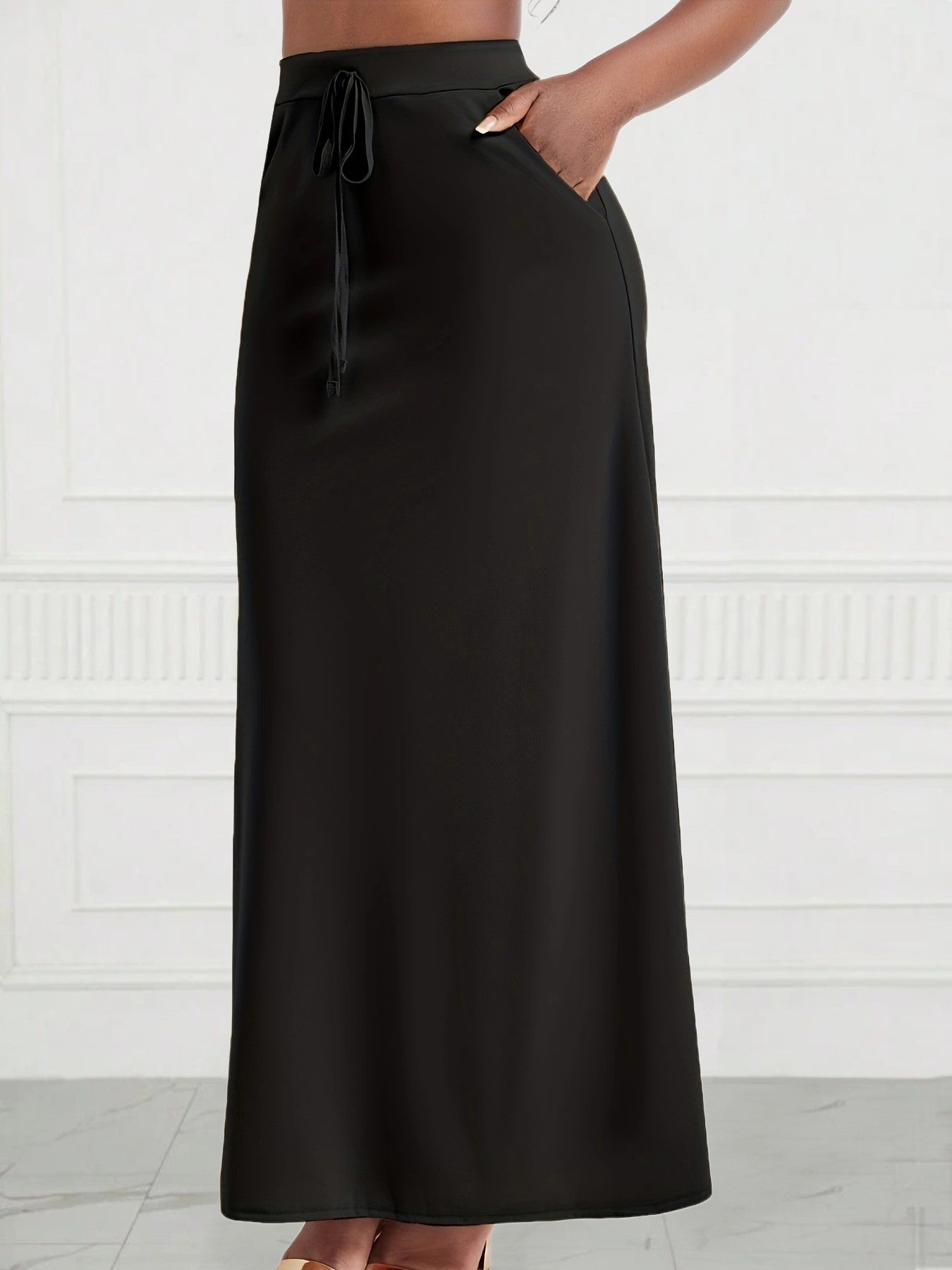 Plus Size 1XL-5XL Pocket A-Line Skirt Women's High Waisted Trendy Knee Length Ladies Clothing Tight Skirt