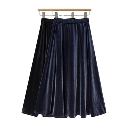 French Style Black Velvet Skirt For Women High Waist A-Line Velour Skirts Spring Autumn Simple High Street Long Skirts Plus Size