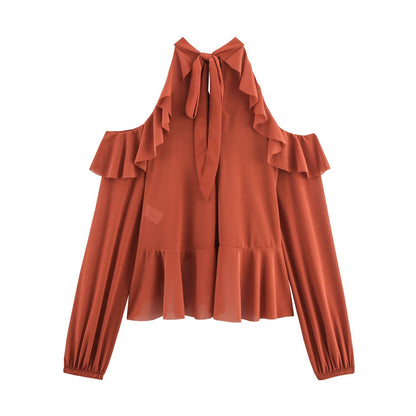 European and American style autumn new women's clothing casual temperament simple layered decoration hanging neck collar top