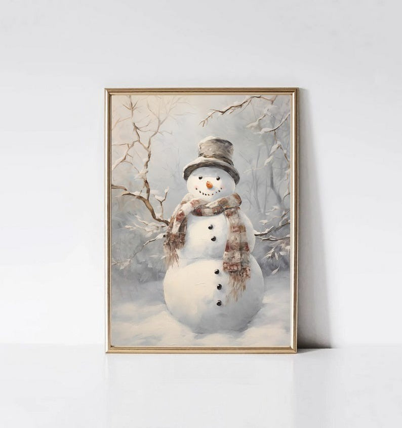 Santa Claus Christmas Tree Canvas Print Snow Landscape Paint Winter Christmas Wall Art Poster for Modern Living Room Home Decor
