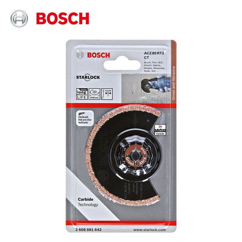 Lâmina de serra oscilante Bosch Starlock ACZ 85 RT3 de metal duro para argamassa + lâminas abrasivas para acessórios de renovação de betão e painéis de cimento
