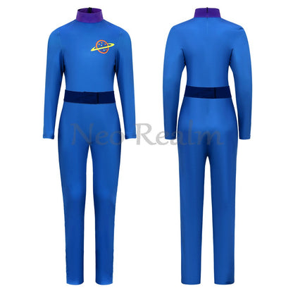 Anime Blue Three-Eyed Monster Cosplay Bodysuit with Planet Badges Halloween Stage Performance Outfit In Stock
