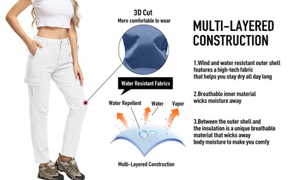 MAGCOMSEN Women's Softshell Pants Fleece Lined Winter Hiking  Ladies Pants Snow Ski Trousers Waterproof Ripstop Warm Cargo Pants