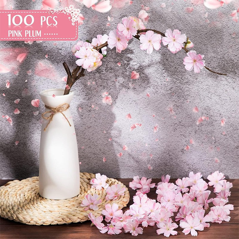 50/100Pcs 4.5cm Artificial Flowers Silk Plum Blossom Heads for Wedding Home Decoration Bride Hair Brooch Wreath DIY Craft Gift