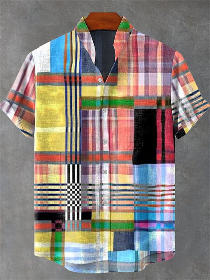 Men's Linen Short Sleeve Shirt Casual Top Single Button Vintage Cartoon And Art Cat Summer Print Top