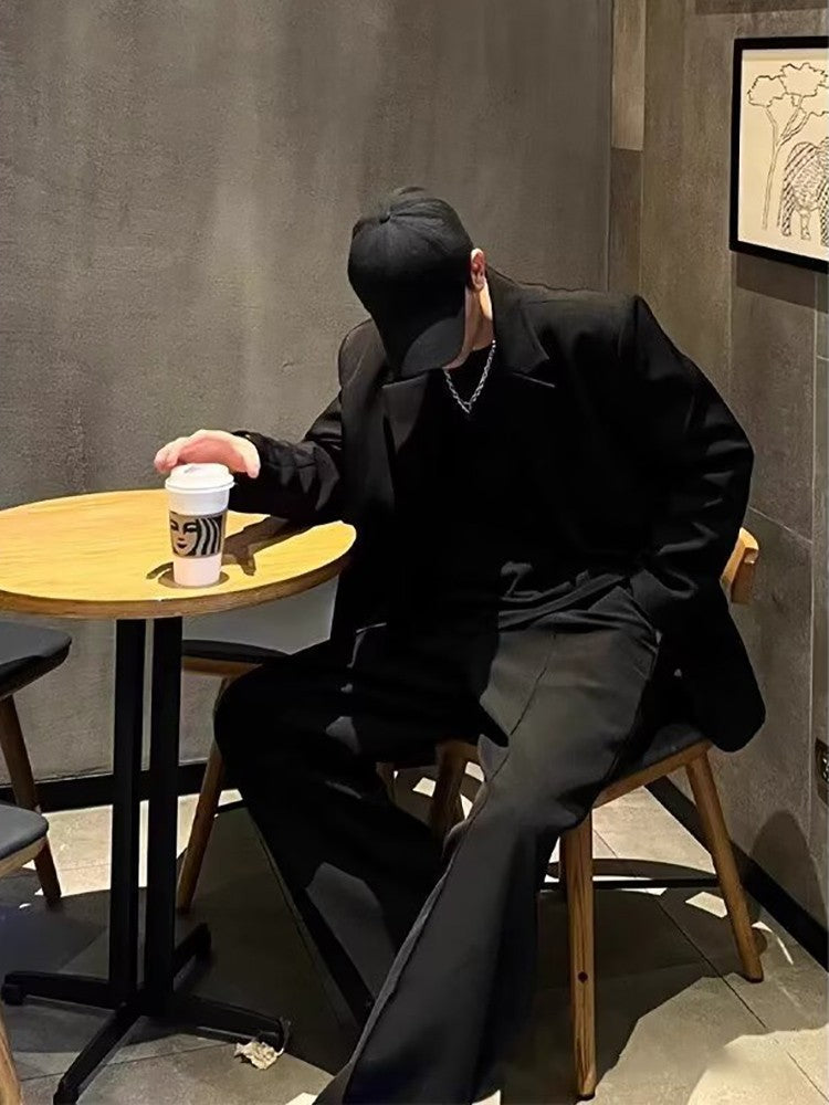 Menswear Classic Blazer Mens Casual Lightweight Jacket Autumn Korean Style Black Coat Fashion High Street Single-breasted Blazer