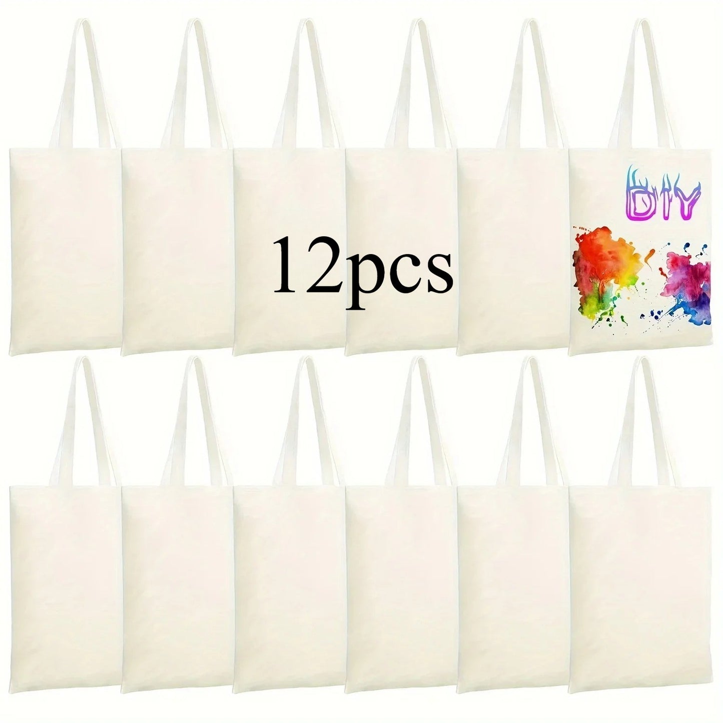 Pacote com 6 Sacolas Reutilizáveis em Branco para DIY - Laváveis, Ideais para Projetos de Transferência de Calor/Sublimação, Compras e Afazeres