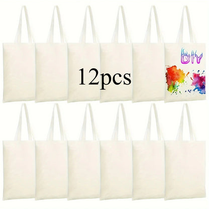 Pacote com 6 Sacolas Reutilizáveis em Branco para DIY - Laváveis, Ideais para Projetos de Transferência de Calor/Sublimação, Compras e Afazeres