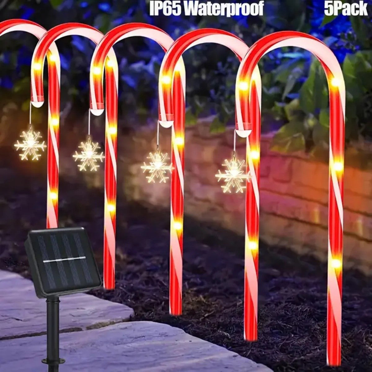 5PCS/Set Solar Snowflake Cane Light Outdoor Waterproof Candy Ground Light Garden Landscape Christmas Decoration Lawn Light