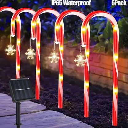 5PCS/Set Solar Snowflake Cane Light Outdoor Waterproof Candy Ground Light Garden Landscape Christmas Decoration Lawn Light
