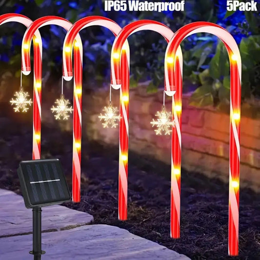 5PCS/Set Solar Snowflake Cane Light Outdoor Waterproof Candy Ground Light Garden Landscape Christmas Decoration Lawn Light