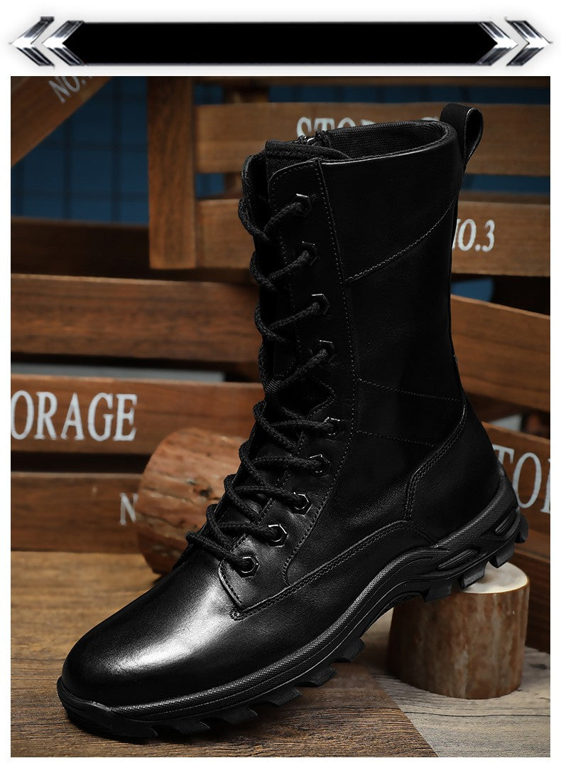Botas de Couro Genuíno Masculinas de Cano Curto Botas Masculinas de Inverno de Couro com Pelo Quente para Exército Caça Sapatos Masculinos Botas Casuais Pretas