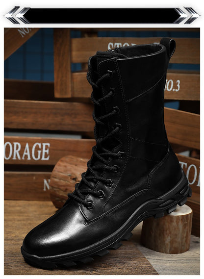 Botas de Couro Genuíno Masculinas de Cano Curto Botas Masculinas de Inverno de Couro com Pelo Quente para Exército Caça Sapatos Masculinos Botas Casuais Pretas