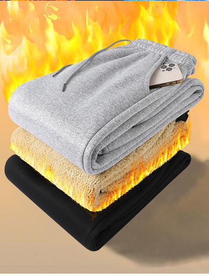Calças masculinas para outono e inverno, forradas com lã para uso externo, calças casuais, calças de moletom esportivas quentes de lã de carneiro