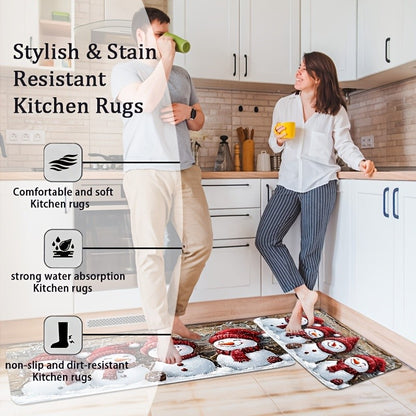 VIKAMA Festive Christmas Kitchen Mats Cartoon Snowman Area Rug Christmas Holiday Atmosphere Decor Welcome Doormat Home Decor