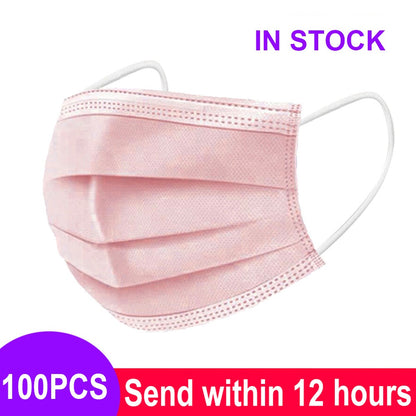 Pink Black Disposable Non-woven 3-layer Face Mask Breathable Mask With Elastic Earband Breathable Adult Mouth Mask