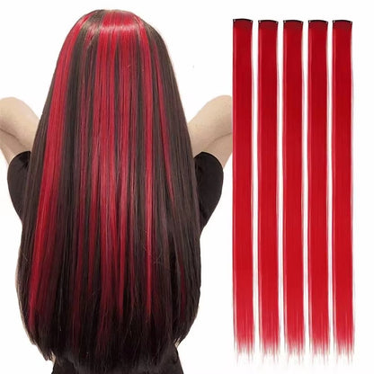 Extensões de Cabelo Cintilantes em Degradê de Três Cores Presilhas de Cabelo Sintético Cintilante Arco-Íris Resistente ao Calor
