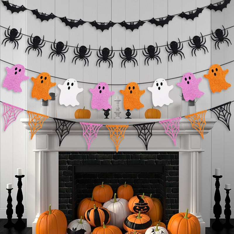 3M Halloween Paper Banner Horror Bat Spider Ghost Flag Garland Bunting For Halloween Home Party Hanging Props Decorations