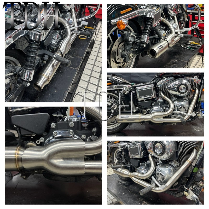 2-into-1 Exhaust Mufflers Drag Pipe Slip On Muffler System For Harley Dyna Wide Glide Super Glides Street Bob Low Rider FatBob