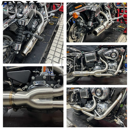 2-into-1 Exhaust Mufflers Drag Pipe Slip On Muffler System For Harley Dyna Wide Glide Super Glides Street Bob Low Rider FatBob