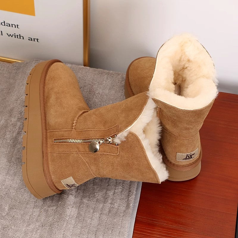 2024 Winter Women Short Plush Warm Snow Boots Casual Shoes New Suede Fur Chelsea Ankle Boots Flats Platform Ladies Shoes Botas