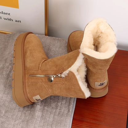 2024 Winter Women Short Plush Warm Snow Boots Casual Shoes New Suede Fur Chelsea Ankle Boots Flats Platform Ladies Shoes Botas