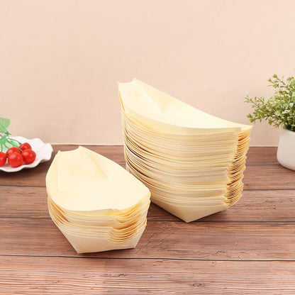 Bandejas de Alimentos 50pçs Barco de Madeira para Sushi Bambu Natural Descartável Caiaque Salada Sobremesa Bolo de Pinheiro Barco Tigela de Lanche Tapete Bandeja de Prato de Sushi