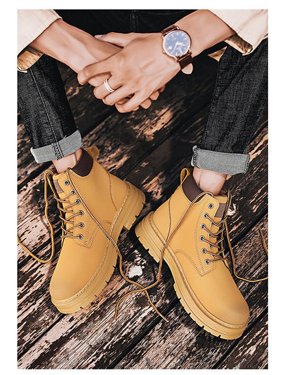 Men's Boots Autumn New High Top Workwear Boots British Style Korean Version Thick Soled Lace Up Anti Slip Warm Men Boots
