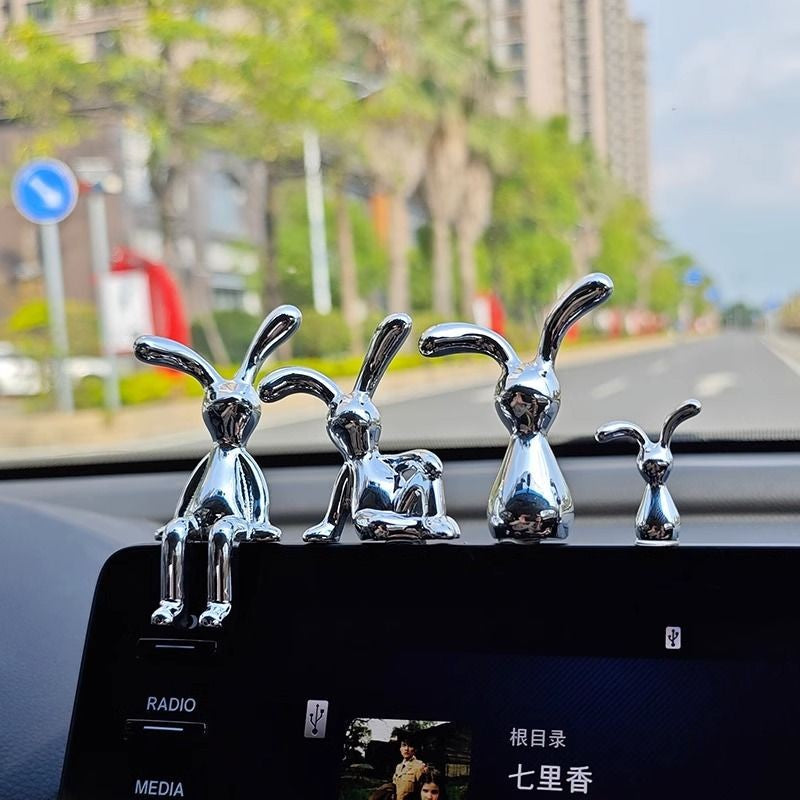 Long-Eared Rabbit Statue Cartoon Rabbit Figurines Car Accessories Bedroom Desktop Decoration Auto Interior Dashboard Ornaments
