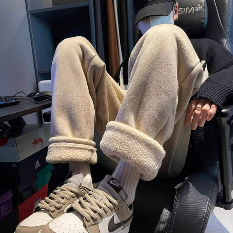 Women's Suede Thickened Straight Leg Pants Korean Style Wide Leg Autumn Winter New Student Fashion Casual Trousers