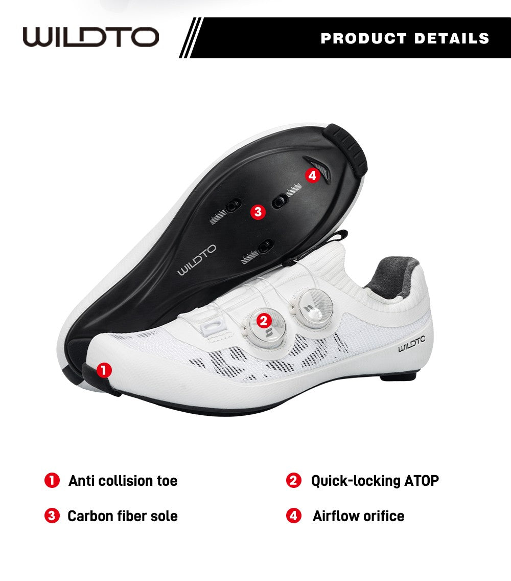 WILDTO Ultralight Cycling Shoes Men's Road Bike Shoes Hardness12 Carbon Fiber Professional Self-locking SPD Cleats Footwear