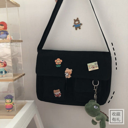 Women Simple Messenger Bag Casual Satchel Ladies Handbags Shoulder Bag Pouch Girls Sweet Printed Canvas Cross School Bags Purses