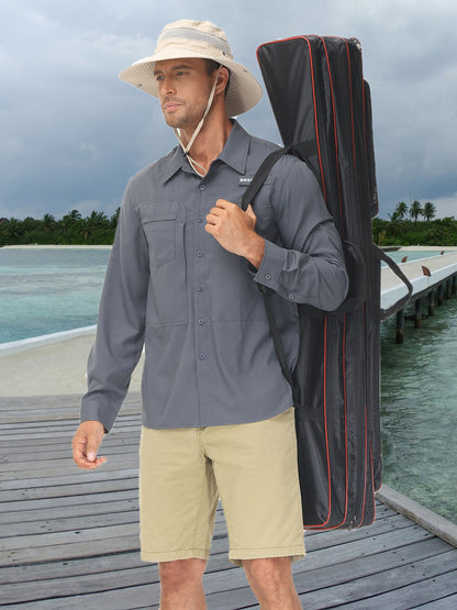 Summer Men's UPF 50+ Casual Long Sleeve Fishing Shirts, Lightweight Tactical Button Down Shirt with Breathable Back Mesh