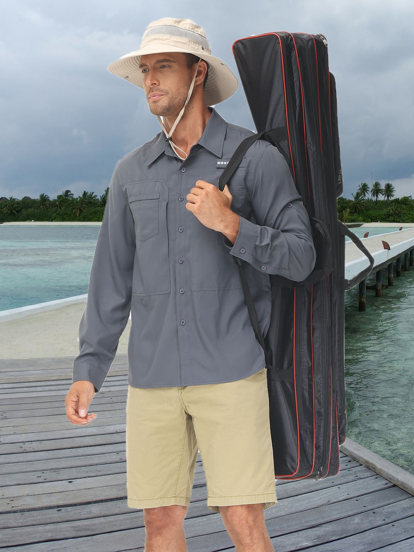 Summer Men's UPF 50+ Casual Long Sleeve Fishing Shirts, Lightweight Tactical Button Down Shirt with Breathable Back Mesh