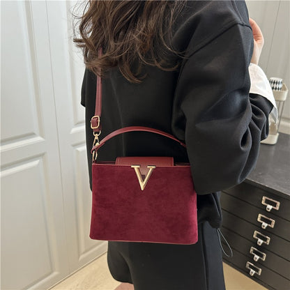 Fashionable Mini Suede Women's Bag, Faux Suede Tote Bag, Hardware Lock Buckle Decoration Handbag Purse Shoulder Cross Body Bags