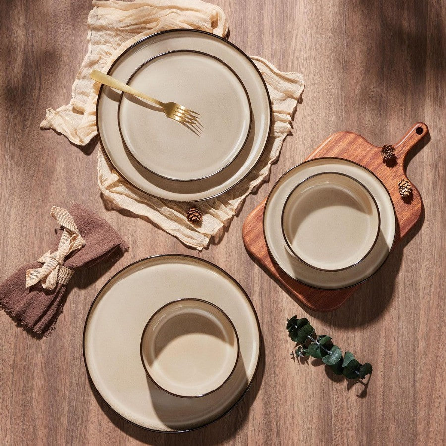24Piece Plates and Bowls Set Stoneware Dinnerware Sets for 8 Reactive Glaze Ceramic Dinning Ware Dishes Microwave and Dishwashe