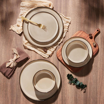 24Piece Plates and Bowls Set Stoneware Dinnerware Sets for 8 Reactive Glaze Ceramic Dinning Ware Dishes Microwave and Dishwashe
