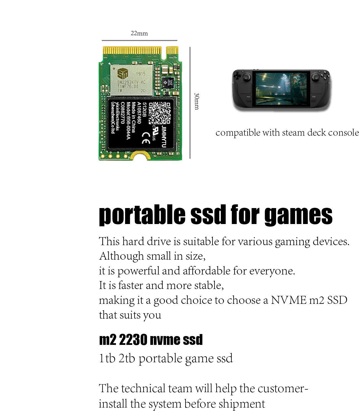 SSD Nvme M2 2230 1T 512gb 256gb Compatível com Steam Deck/Surface Pro Atualização e Expansão, Alto Desempenho e Eficiência