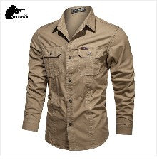 Stretch Men's Shirt Multiple Pockets Quick Drying Shirts High Quality Male Elastic Tooling Shirt Men Clothing Casual Shirts AF54