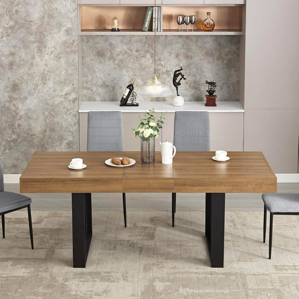 63”-79” Extendable Dining Room Table, Modern Farmhouse Wooden Kitchen Table, Long Expandable Dining Table for 6 8 10