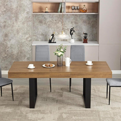 63”-79” Extendable Dining Room Table, Modern Farmhouse Wooden Kitchen Table, Long Expandable Dining Table for 6 8 10