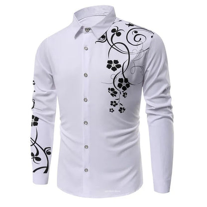 2025 Luxury Gold Flower European and American Popular Printed Long Sleeve Shirt for Luxury Parties Wearing Button Up Top